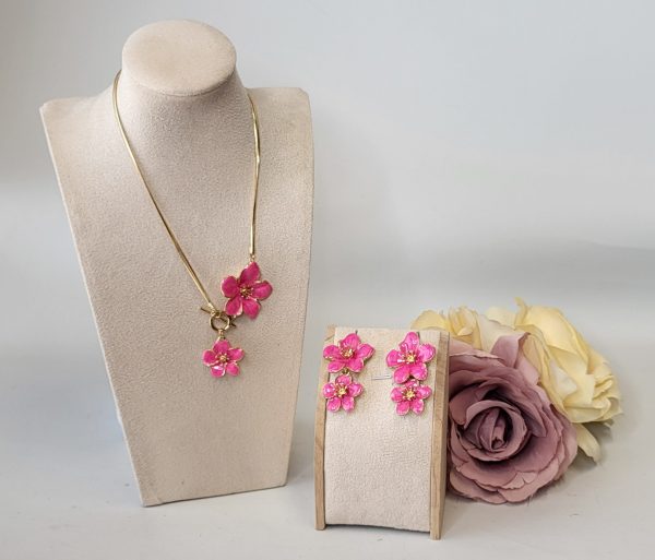 ALANA  - HOT PINK AND GOLD PENDANT AND EARRINGS SET
