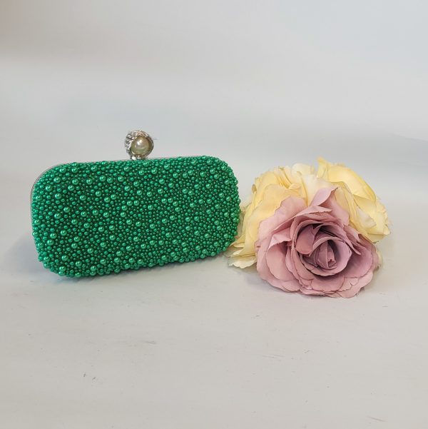 LILAH - KELLY GREEN PEARL BEADED BOX CLUTCH