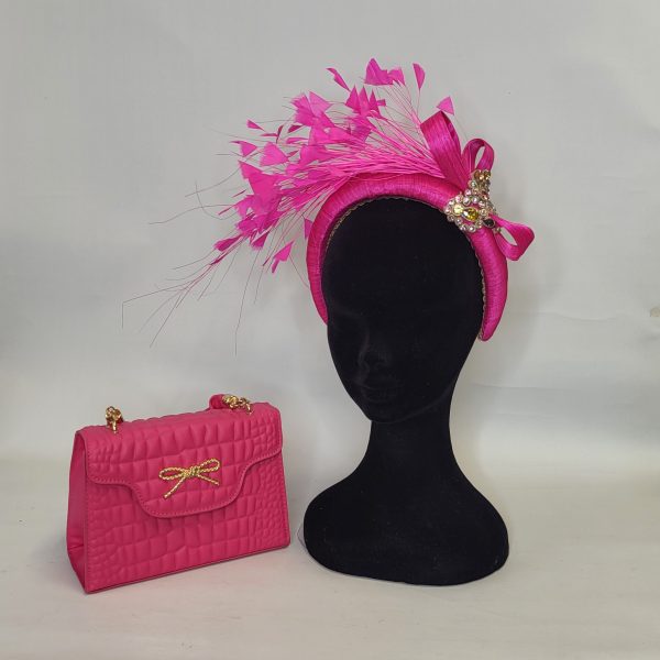 ABIGAIL -  HOT PINK HAIRBAND FASCINATOR - Image 4