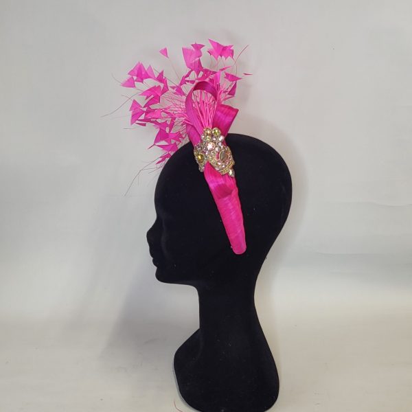 ABIGAIL -  HOT PINK HAIRBAND FASCINATOR - Image 3