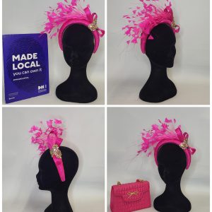 ABIGAIL -  HOT PINK HAIRBAND FASCINATOR