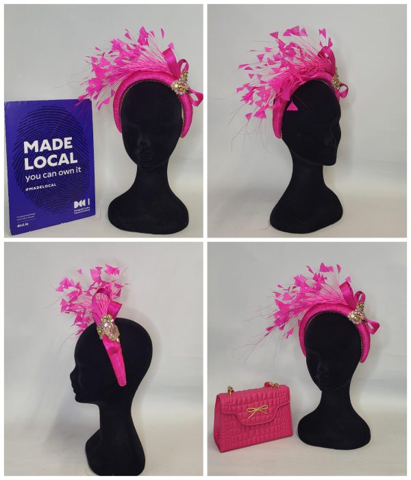 ABIGAIL -  HOT PINK HAIRBAND FASCINATOR