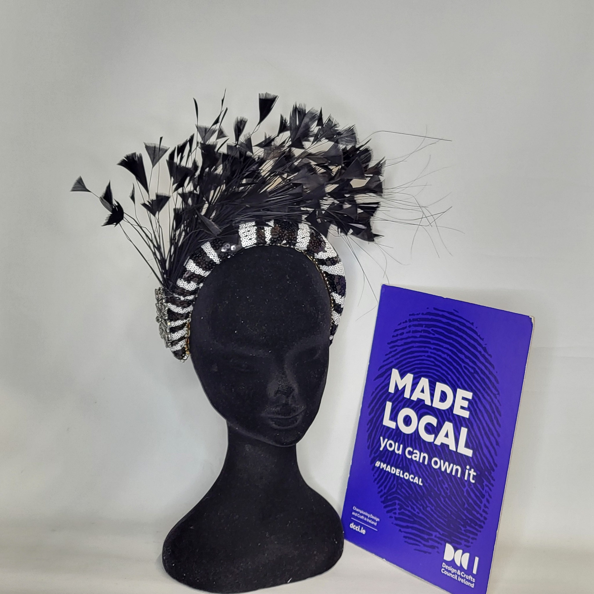 SADIE - BLACK AND WHITE SEQUINED ZEBRA PRINT HAIRBAND FASCINATOR EX HIRE - Image 2