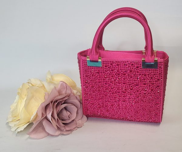 MELINDA - HOT PINK RHINESTONE BOX CLUTCH BAG