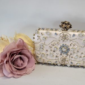 SUNNY -  IVORY AND BABY BLUE RHINESTONE BAG