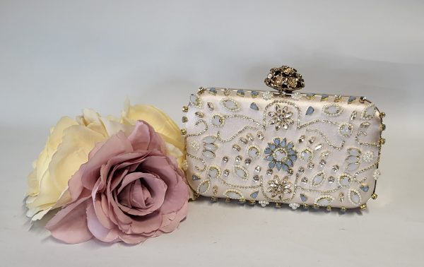 SUNNY -  IVORY AND BABY BLUE RHINESTONE BAG