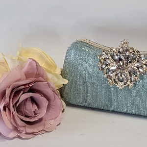 HYACINTH - SAGE GREEN AND RHINESTONE BOX CLUCH BAG