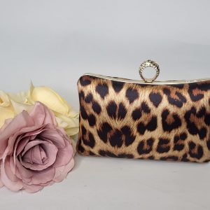 ANDRINA - LEOPARD PRINT AND GOLD BOX CLUTCH BAG