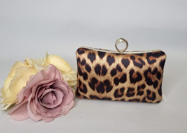 ANDRINA - LEOPARD PRINT AND GOLD BOX CLUTCH BAG