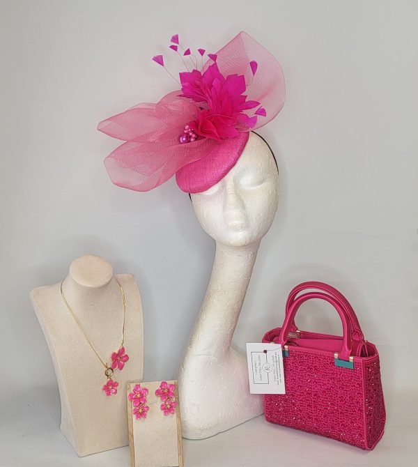 LINDSAY - HOT PINK  PILL  BOX FASCINATOR - Image 2