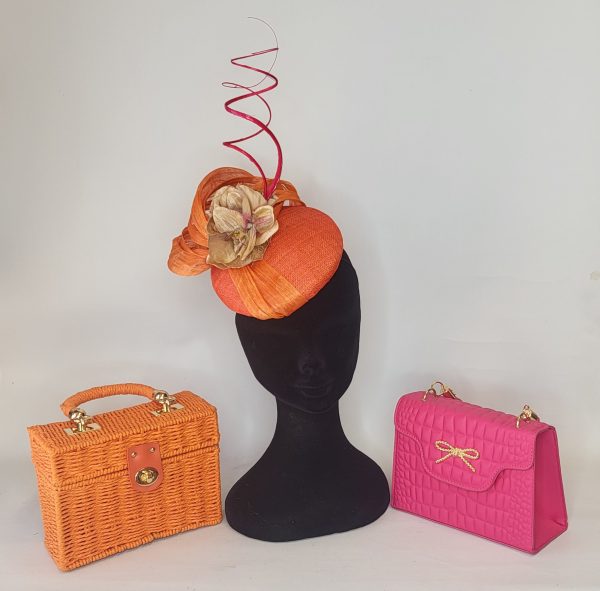 GINA - ORANGE AND HOT PINK PILL BOX FASCINATOR - Image 5