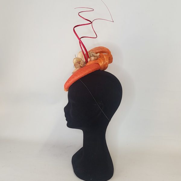 GINA - ORANGE AND HOT PINK PILL BOX FASCINATOR - Image 3