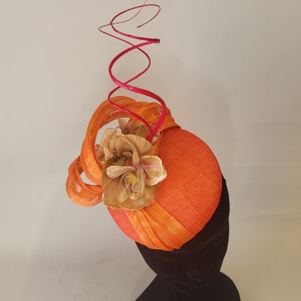 GINA - ORANGE AND HOT PINK PILL BOX FASCINATOR - Image 2