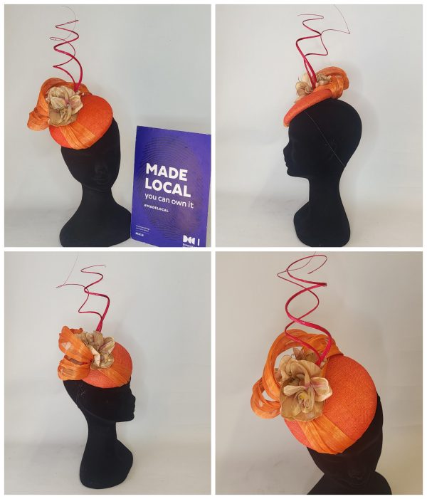 GINA - ORANGE AND HOT PINK PILL BOX FASCINATOR