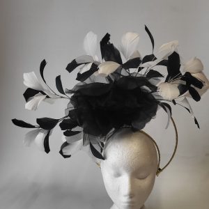 KENNEDY - BLACK AND WHITE HALO CROWN FASCINATOR - YOU CAN HIRE ME!