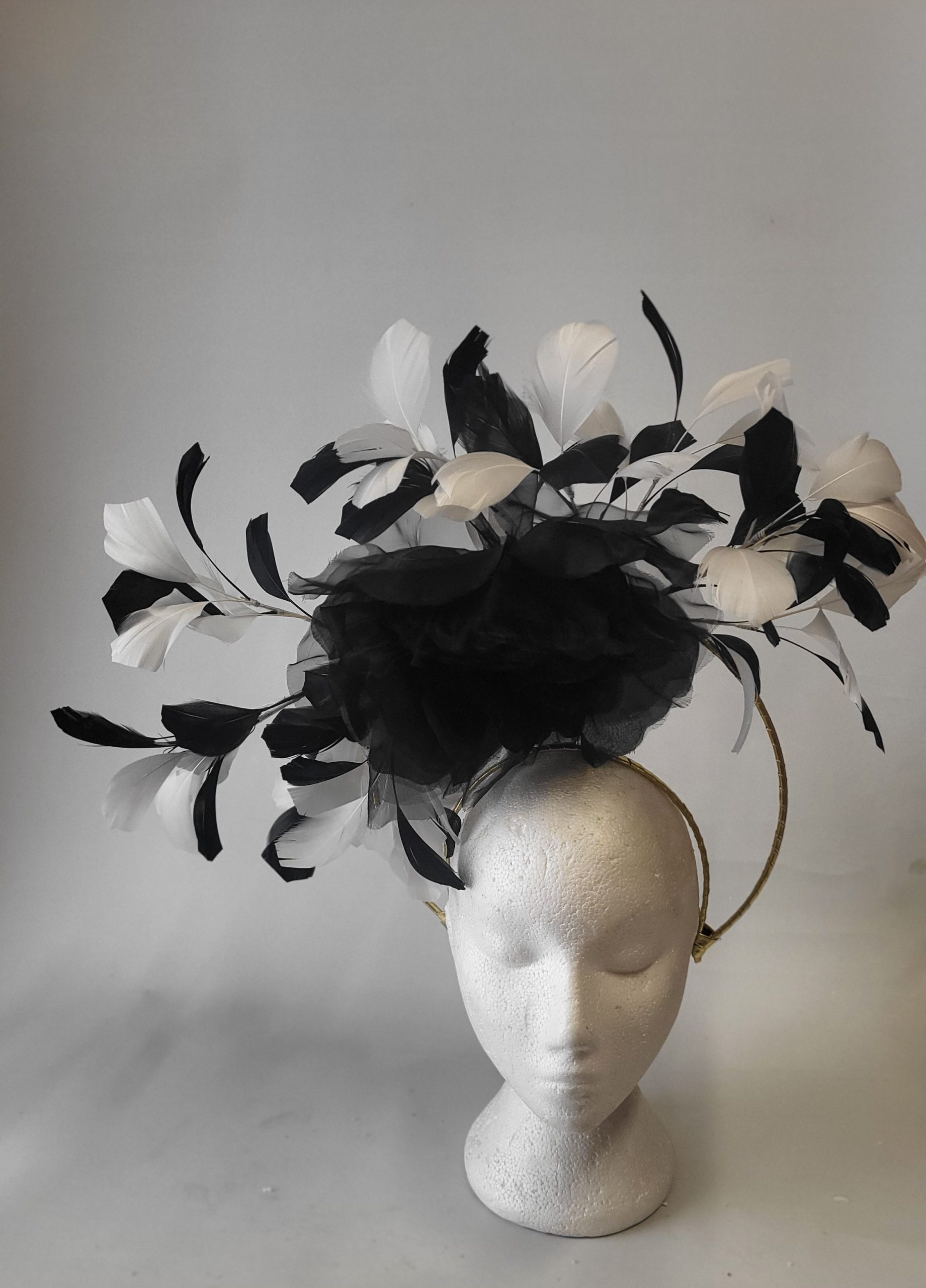 KENNEDY - BLACK AND WHITE HALO CROWN FASCINATOR - YOU CAN HIRE ME!