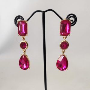 EMELIE - HOT PINK AND GOLD RHINESTONE EARRINGS