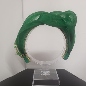 DRITTA - KELLY GREEN,  AND GOLD HAIRBAND FASCINATOR   SAMPLE SALE