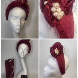 KRISSY - WINE VELVET VINTAGE STYLE  HALO BAND FASCINATOR