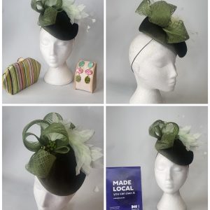 AMELIA - OLIVE GREEN VELVET PERCHER FASCINATOR
