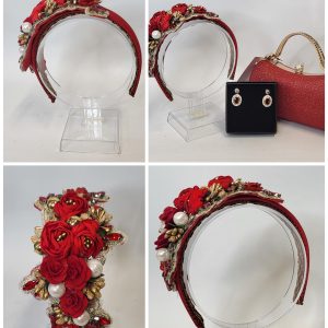 STEPHANIA - RED AND GOLD FLORAL  FASCINATOR