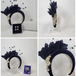 GERTY - NAVY AND PEARL HAIRBAND FASCINATOR