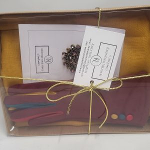 MUSTARD PASHMINA WRAP SCARF, TOUCH SCREEN GLOVES AND RHINESTONE BROOCH GIFT SET
