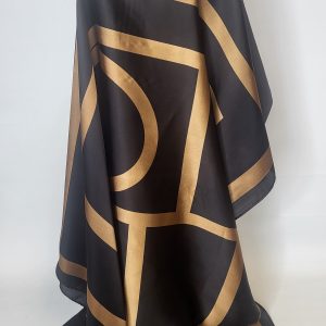 BLACK AND GOLD SILK PASHMINA  SHAWL AND RHINESTONE BROOCH GIFT SET