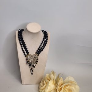 YOHANNA - BLACK AND GOLD RHINESTONE COLLAR BIB NECKLACE