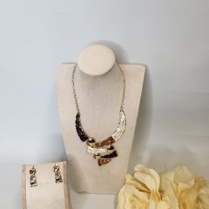 SKYLAR - MOCCA, BROWN AND GOLD COLLAR BIB NECKLACE AND EARRINGS SET