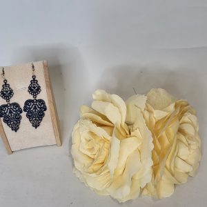 ROSA - NAVY FLORAL DESIGN DROPPED EARRINGS
