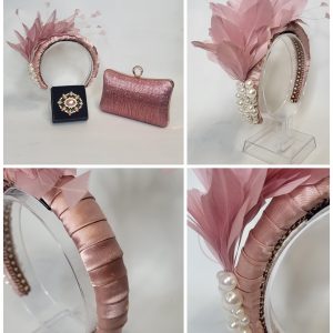 ELSPETH - DUSKY PINK AND IVORY PEARL  HAIRBAND FASCINATOR