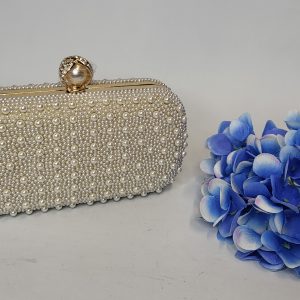 MAYA - CREAM AND GOLD PEARL BOX CLUTCH BAG