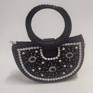 REGINA - BLACK AND SILVER RHINESTONE CLUTCH BAG