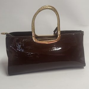 MILLY - CHOCOLATE BROWN AND GOLD PATENT CLUTCH BAG