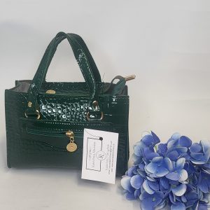 MONIQUE - BOTTLE GREEN FAUX CROC SKIN GRAB CLUTCH BAG