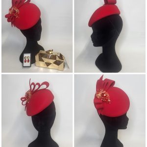 JOY - RED WOOL FET PERCHER FASCINATOR