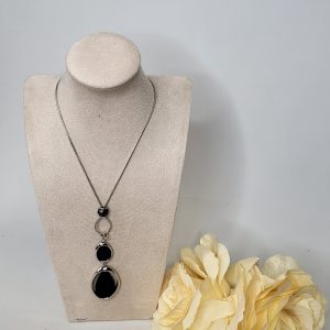 JUNE - SILVER AND BLACK PENDANT NECKLACE