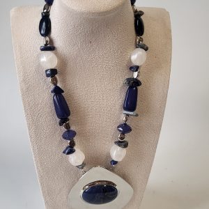 JANUARY -  NAVY AND SILVER PENDANT NECKLACE