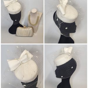 DERVLA - IVORY PILL BOX FASCINATOR WITH VEILING