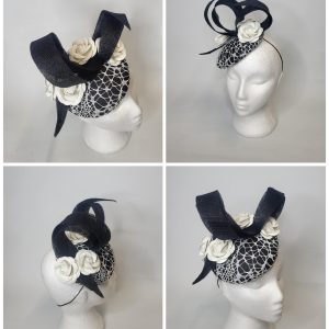 DARBY - BLACK AND IVORY FASCINATOR   - EX HIRE FASCINATOR