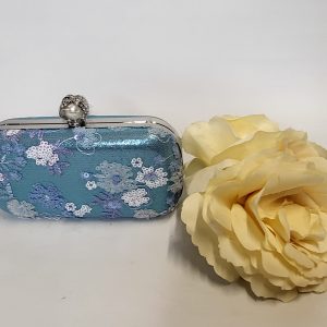 CIARA -  BLUE  AND WHITE EMBELLISHED CLUTCH BAG