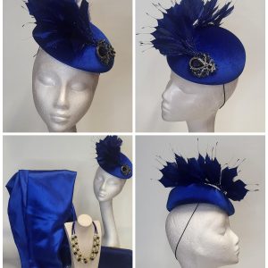 MOIRA - ROYAL BLUE VELVET  FASCINATOR  - EX HIRE SALE