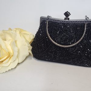 DEE DEE - BLACK BEADED VINTAGE STYLE CLUTCH BAG