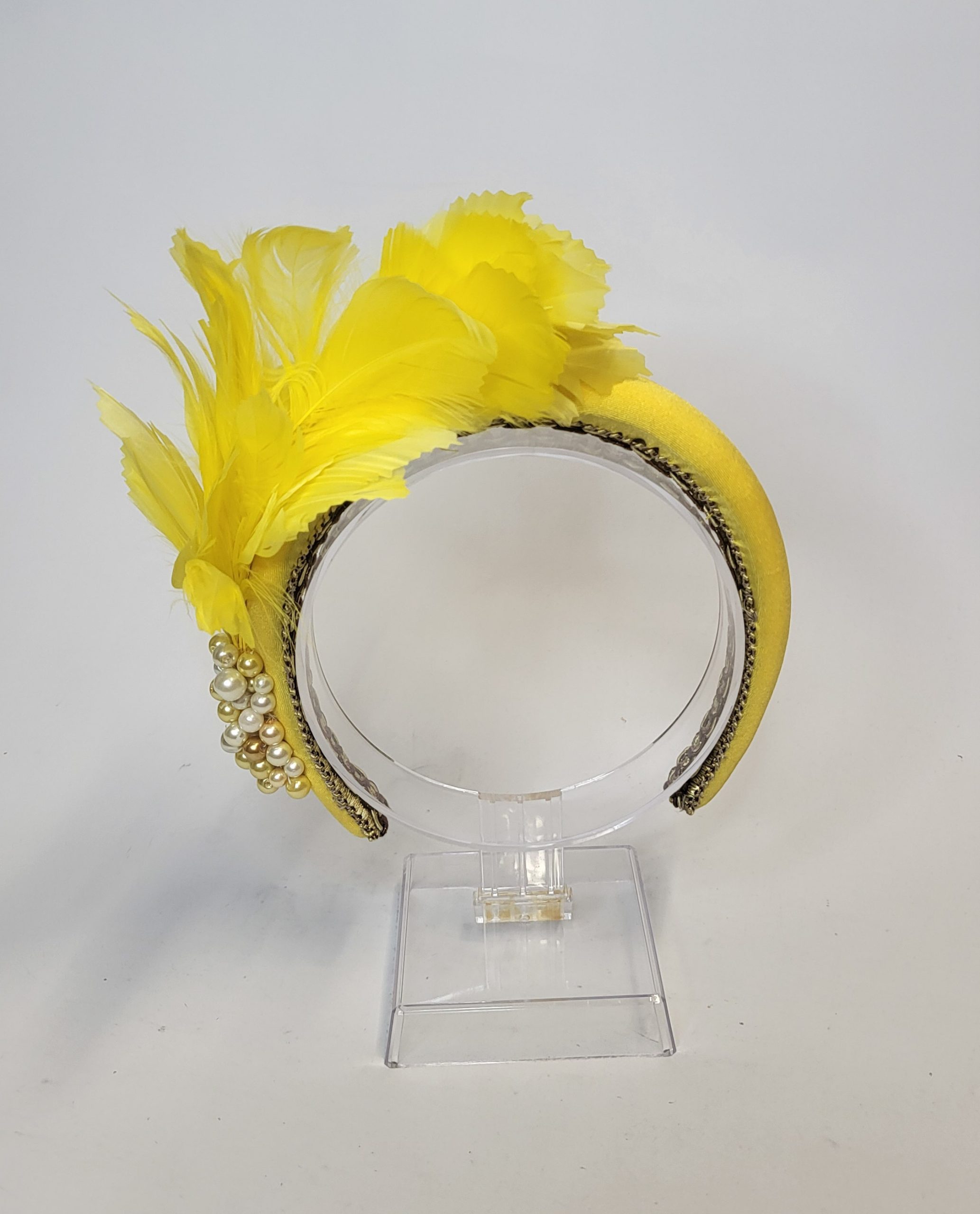 EITHNE - YELLOW AND PEARL HAIRBAND FASCINATOR - SAMPLE SALE - HALF PRICE - Image 5