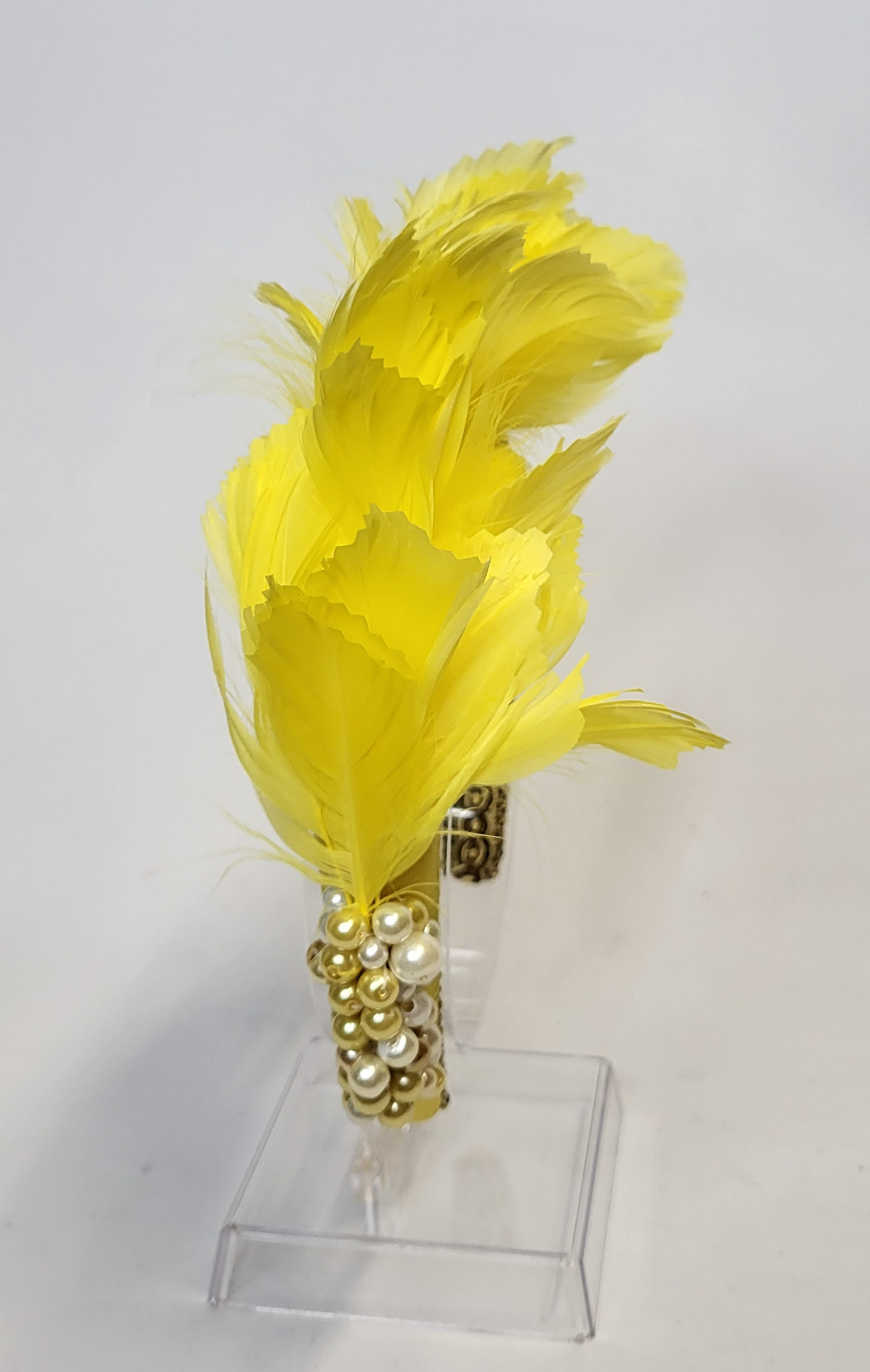 EITHNE - YELLOW AND PEARL HAIRBAND FASCINATOR - SAMPLE SALE - HALF PRICE - Image 4