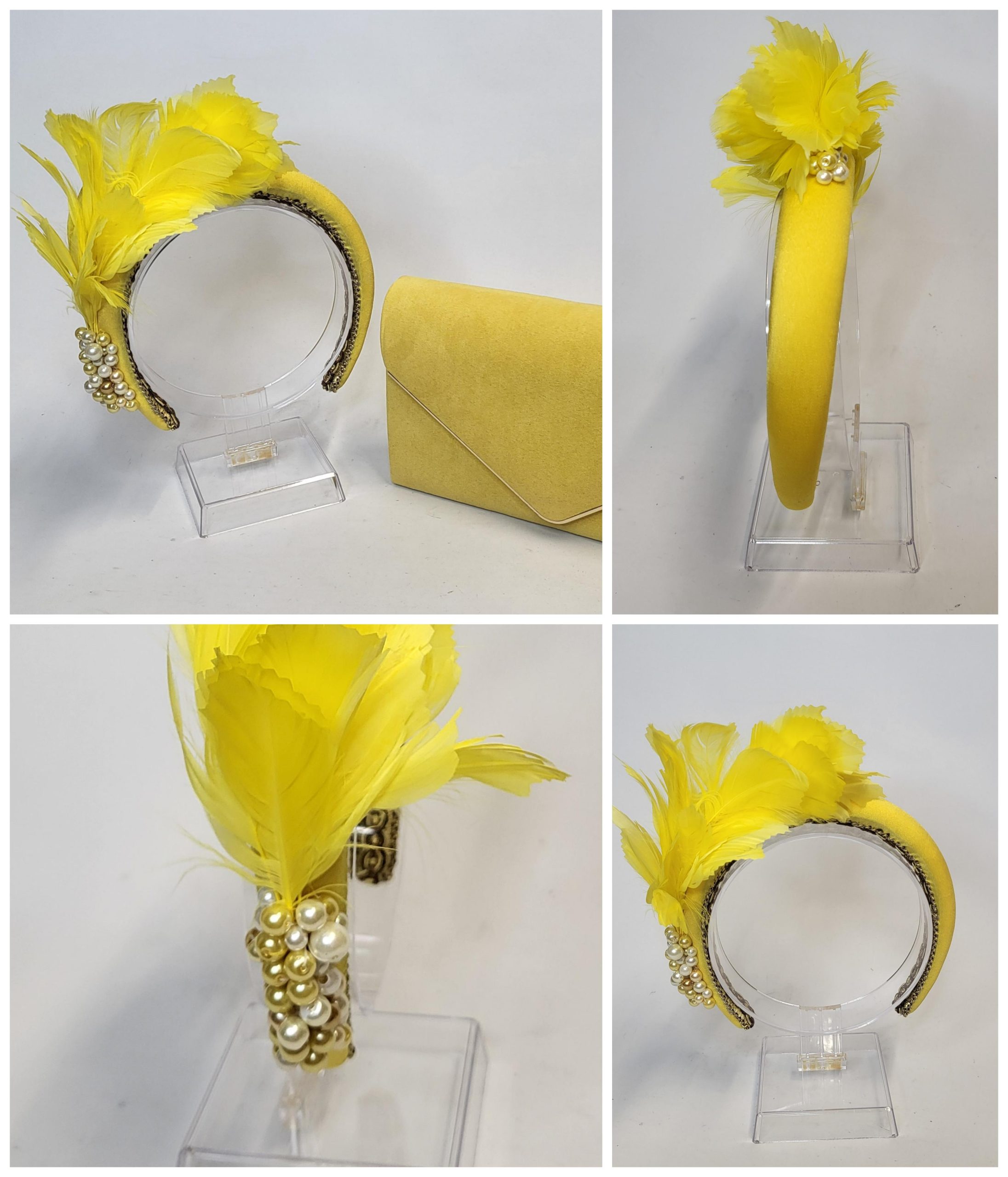 EITHNE - YELLOW AND PEARL HAIRBAND FASCINATOR - SAMPLE SALE - HALF PRICE