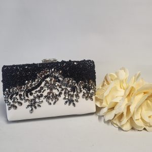 BELINDA - MONOCHROME AND RHINESTONE CLUTCH BAG