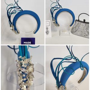 SHIRLEY - DARK TURQUOISE AND SILVER HAIRBAND FASCINATOR ---- SAMPLE SALE