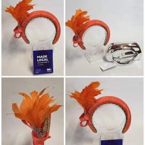 ALEXANDRIA - ORANGE AND SILVER  HAIRBAND FASCINATOR - SAMPLE SALE